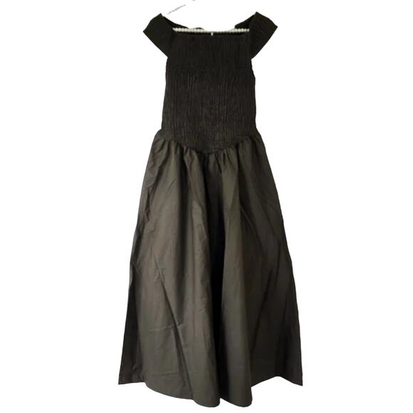 New Free People Ceci Smocked OTS Midi Dress Free-est $98 SMALL Deep Brown - Picture 5 of 7
